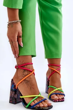 Hot Boto Modne Sandały Na Obcasie Multikolor Josette Wielokolorowy