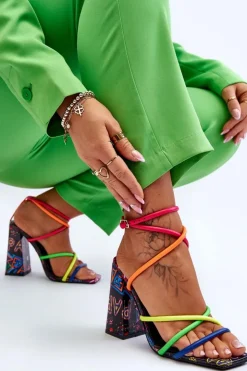 Hot Boto Modne Sandały Na Obcasie Multikolor Josette Wielokolorowy