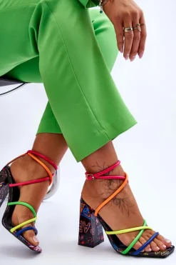 Hot Boto Modne Sandały Na Obcasie Multikolor Josette Wielokolorowy