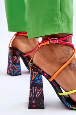 Hot Boto Modne Sandały Na Obcasie Multikolor Josette Wielokolorowy