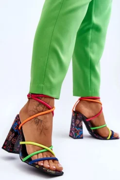 Hot Boto Modne Sandały Na Obcasie Multikolor Josette Wielokolorowy