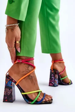 Hot Boto Modne Sandały Na Obcasie Multikolor Josette Wielokolorowy