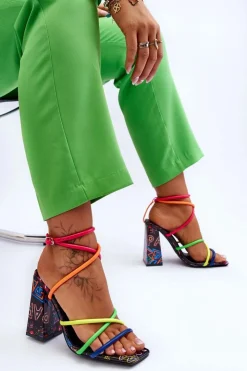 Hot Boto Modne Sandały Na Obcasie Multikolor Josette Wielokolorowy