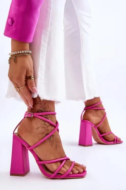 Boto Modne Sandały Na Obcasie Różowe Josette
