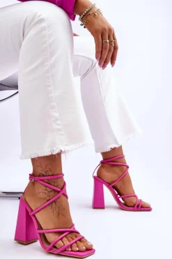 Boto Modne Sandały Na Obcasie Różowe Josette