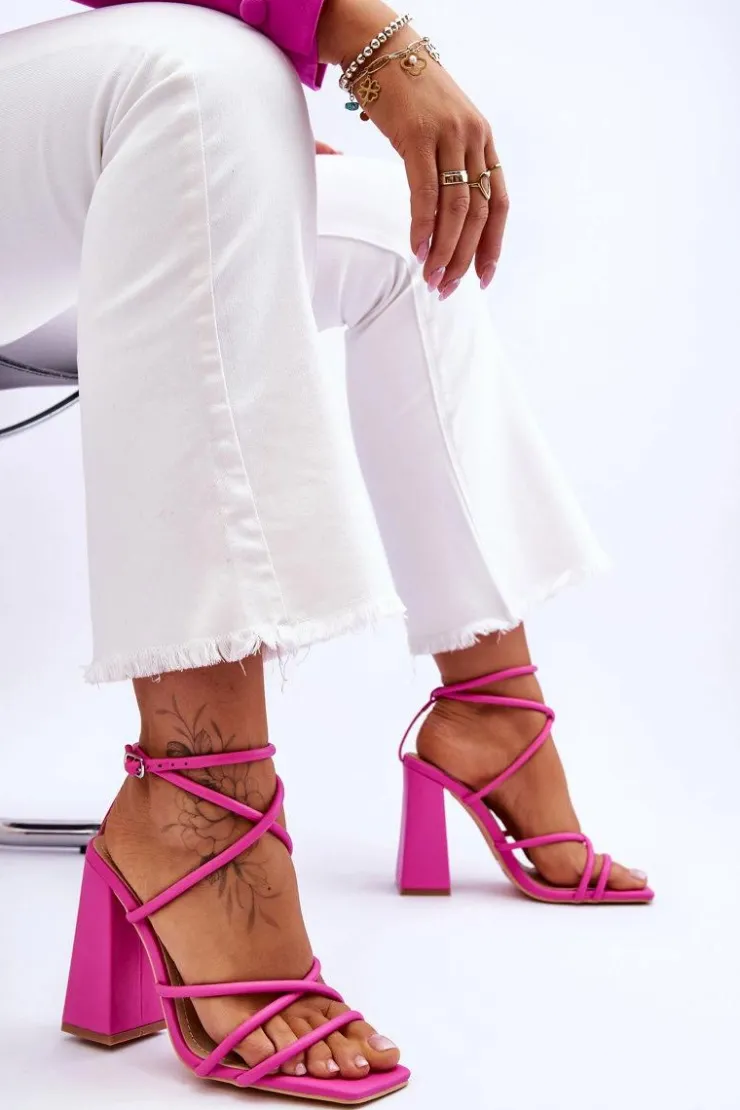 Boto Modne Sandały Na Obcasie Różowe Josette