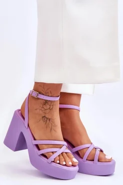 Boto Sandały Na Obcasie*Modne Sandały Na Obcasie Z Paseczkami Fioletowe Shemira