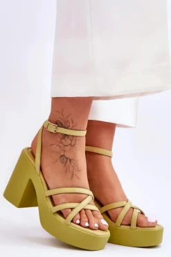 Best Boto Modne Sandały Na Obcasie Z Paseczkami Limonkowe Shemira Zielony