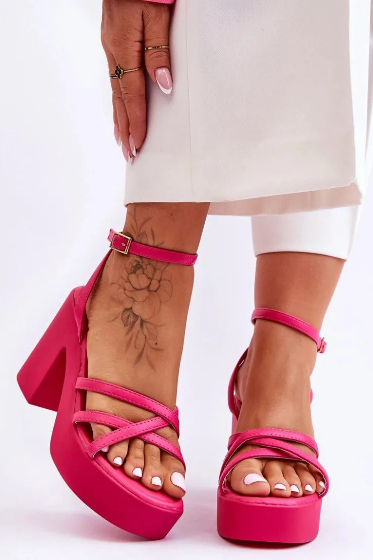 New Boto Modne Sandały Na Obcasie Z Paseczkami Fuksja Shemira Różowy