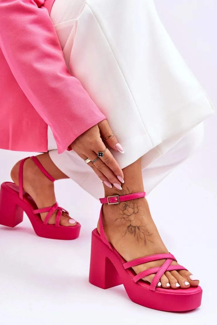 New Boto Modne Sandały Na Obcasie Z Paseczkami Fuksja Shemira Różowy