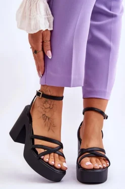 Boto Sandały Na Obcasie*Modne Sandały Na Obcasie Z Paseczkami Czarne Shemira