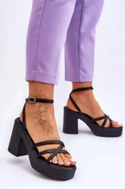 Boto Sandały Na Obcasie*Modne Sandały Na Obcasie Z Paseczkami Czarne Shemira