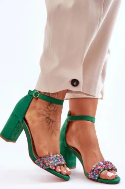 Boto Sandały Na Obcasie*Modne Sandały Na Obcasie Z Ozdobnymi Kamieniami Zielone Love Me