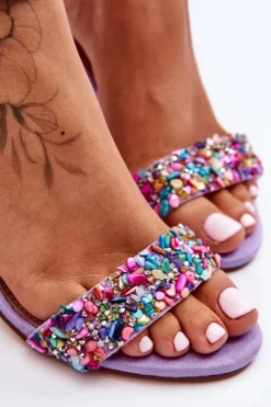 Boto Sandały Na Obcasie*Modne Sandały Na Obcasie Z Ozdobnymi Kamieniami Fioletowe Love Me