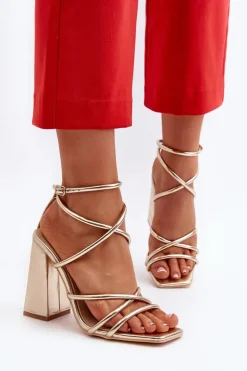 Damskie Boto Modne Sandały Na Obcasie Złote Josette