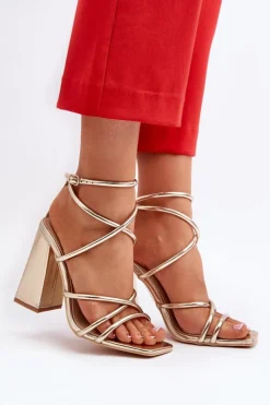 Damskie Boto Modne Sandały Na Obcasie Złote Josette