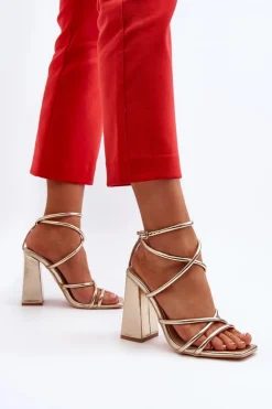 Damskie Boto Modne Sandały Na Obcasie Złote Josette