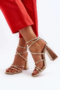 Damskie Boto Modne Sandały Na Obcasie Złote Josette