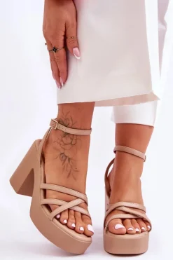 Boto Sandały Na Obcasie*Modne Sandały Na Obcasie Z Paseczkami Beżowe Shemira