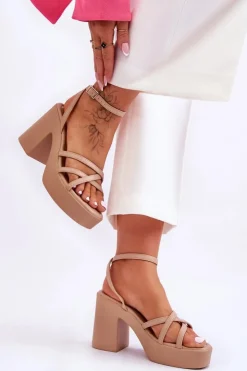 Boto Sandały Na Obcasie*Modne Sandały Na Obcasie Z Paseczkami Beżowe Shemira