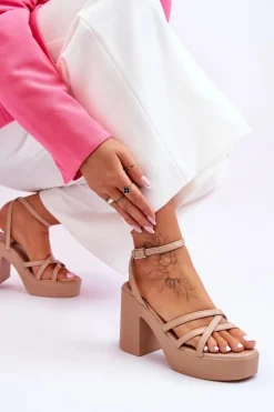 Boto Sandały Na Obcasie*Modne Sandały Na Obcasie Z Paseczkami Beżowe Shemira