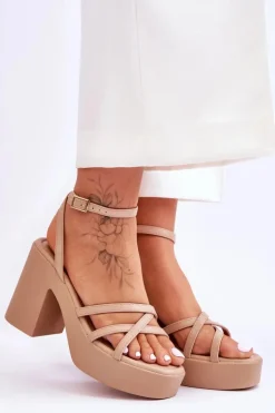 Boto Sandały Na Obcasie*Modne Sandały Na Obcasie Z Paseczkami Beżowe Shemira