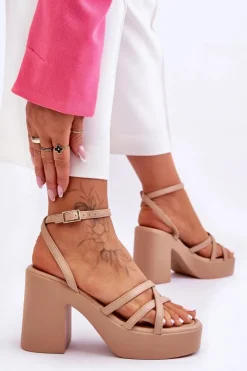 Boto Sandały Na Obcasie*Modne Sandały Na Obcasie Z Paseczkami Beżowe Shemira