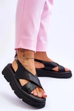 Damskie Evento Modne Sandały Na Platformie Czarne Chester