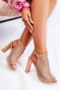 Buty damskie Vinceza Sandały Na Obcasie*Modne Sandały Na Słupku Na Sprzączkę Beżowe Semira