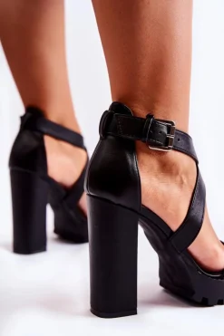 Best Boto Modne Sandały Na Słupku Z Paskiem Czarne Rammis