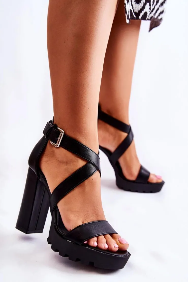 Best Boto Modne Sandały Na Słupku Z Paskiem Czarne Rammis