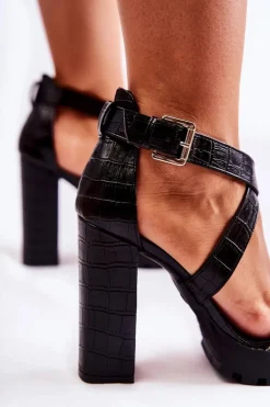 Damskie Boto Modne Sandały Na Słupku Z Paskiem Wężowe Czarno-Białe Rammis