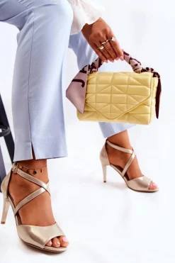 Buty Sergio Leone Sandały Na Obcasie*Modne Sandały Na Szpilce Błyszczące Złote Loressa