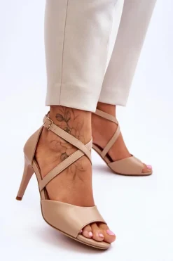 Damskie Buty Sergio Leone Modne Sandały Na Szpilce Ciemnobeżowe Loressa