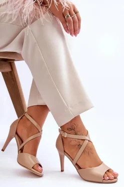 Damskie Buty Sergio Leone Modne Sandały Na Szpilce Ciemnobeżowe Loressa