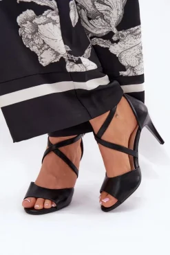 New Buty Sergio Leone Modne Sandały Na Szpilce Czarne Loressa Czarny