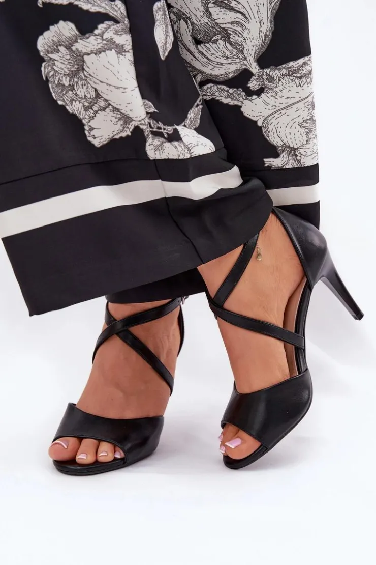 New Buty Sergio Leone Modne Sandały Na Szpilce Czarne Loressa Czarny