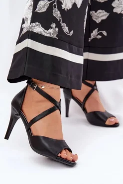 New Buty Sergio Leone Modne Sandały Na Szpilce Czarne Loressa Czarny