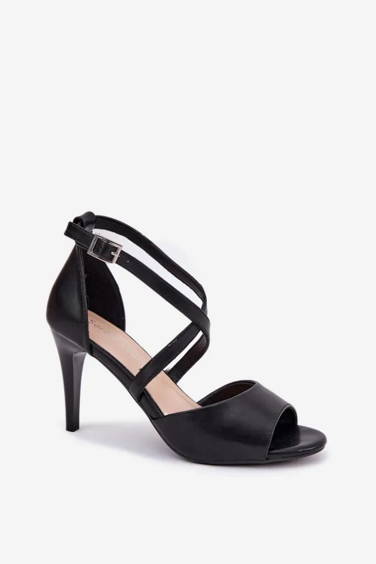 New Buty Sergio Leone Modne Sandały Na Szpilce Czarne Loressa Czarny