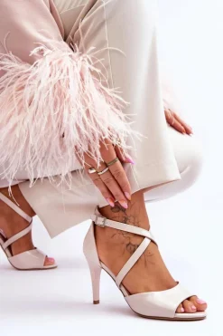 Buty Sergio Leone Sandały Na Obcasie*Modne Sandały Na Szpilce Lakierowane Beżowe Loressa