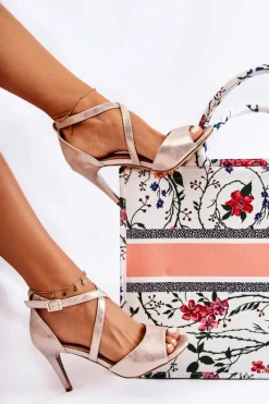 Damskie Buty Sergio Leone Modne Sandały Na Szpilce Złote Loressa