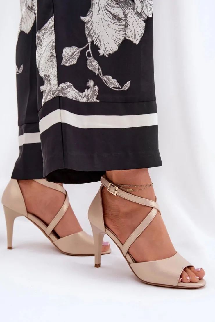 Damskie Buty Sergio Leone Modne Sandały Na Szpilce Złote Loressa