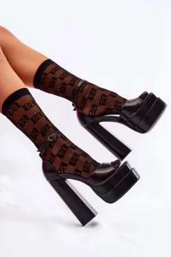 Damskie Boto Modne Sandały Na Wysokim Słupku Czarne Lovelace