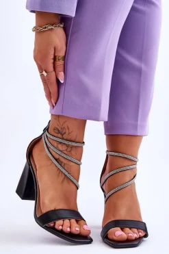 Damskie Boto Modne Sandały Z Cyrkoniami Czarne Carma