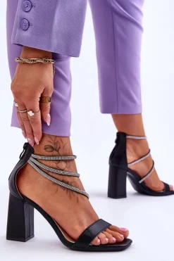 Damskie Boto Modne Sandały Z Cyrkoniami Czarne Carma