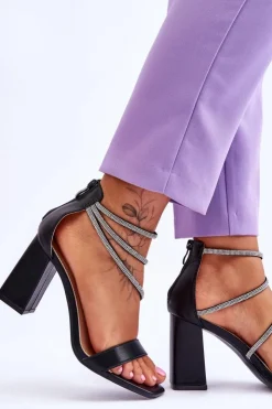 Damskie Boto Modne Sandały Z Cyrkoniami Czarne Carma