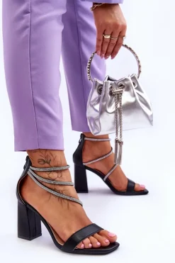 Damskie Boto Modne Sandały Z Cyrkoniami Czarne Carma