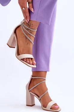 Clearance Boto Modne Sandały Z Cyrkoniami Beżowe Carma