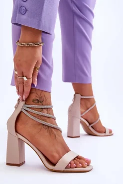 Clearance Boto Modne Sandały Z Cyrkoniami Beżowe Carma