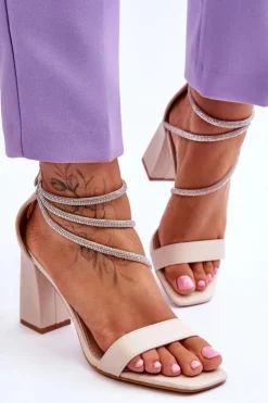 Clearance Boto Modne Sandały Z Cyrkoniami Beżowe Carma